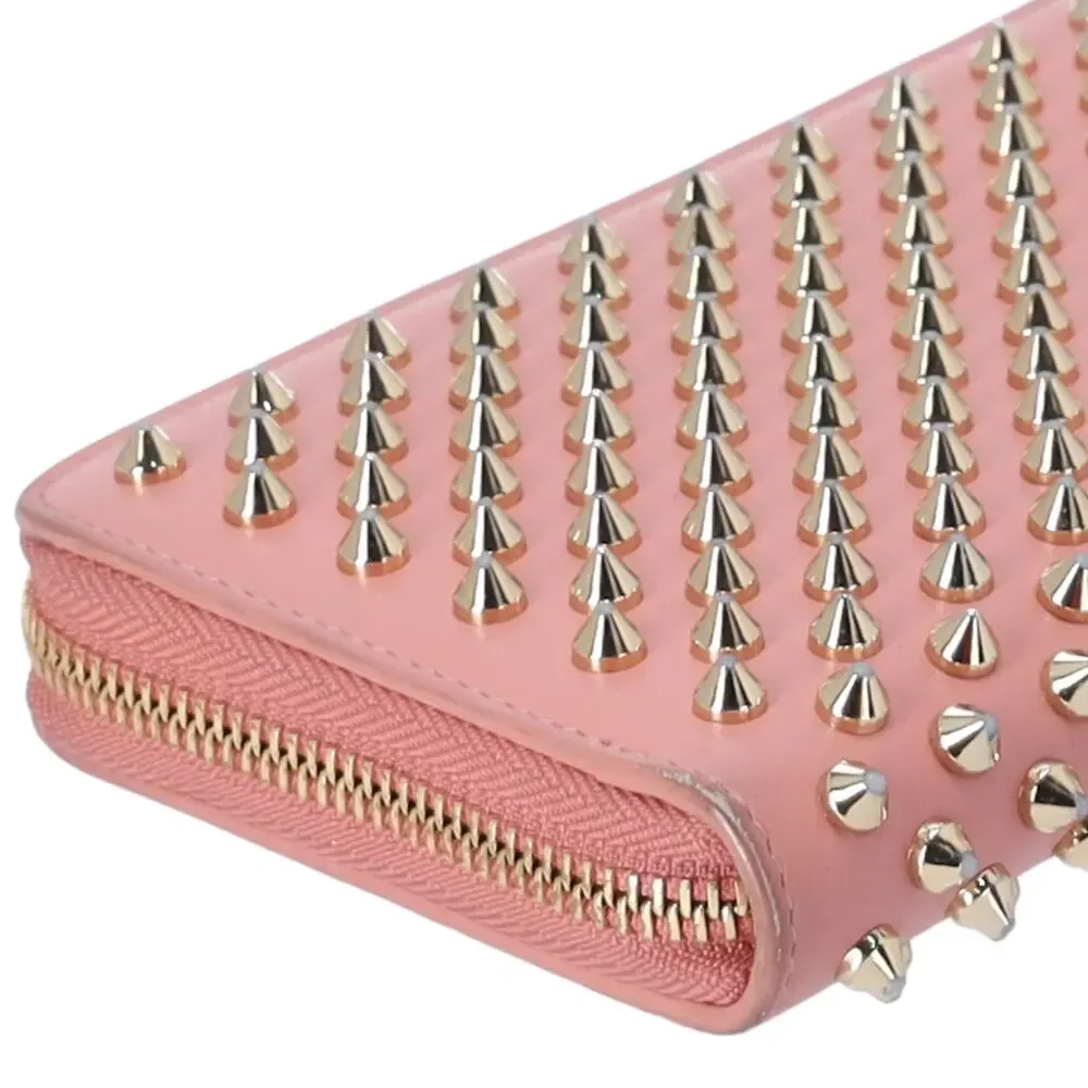 Christian Louboutin Panettone Long Wallet Light Pink Gold Studded Leather